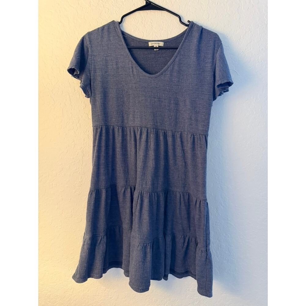 Max Studio Blue Textured Tiered Flutter Sleeve Dress Size M